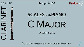 C major scale for Clarinet and Piano, Tempo 100, 2 octaves accompaniment 442Hz
