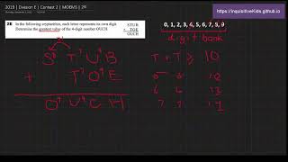 Math Olympiad for Elementary | 2019 | Division E | Contest 2 | MOEMS | 2E