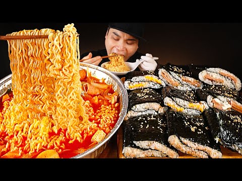 부대찌개에 <strong>라면사리</strong> 추가! 그리고 납작김밥 먹방~!! 리얼사운드 ASMR Mukbang(Eating Show)
