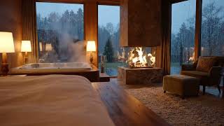 Rainy Night in a Luxury Hotel 🌧️🔥 Cozy Fireplace & Rain Sounds for Sleep