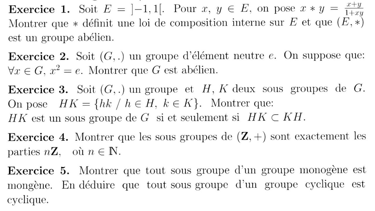 Structures algébriques : Exercices corrigés #groupe & #Sous-groupe