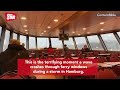 Huge wave crashes through ferry windows during storm