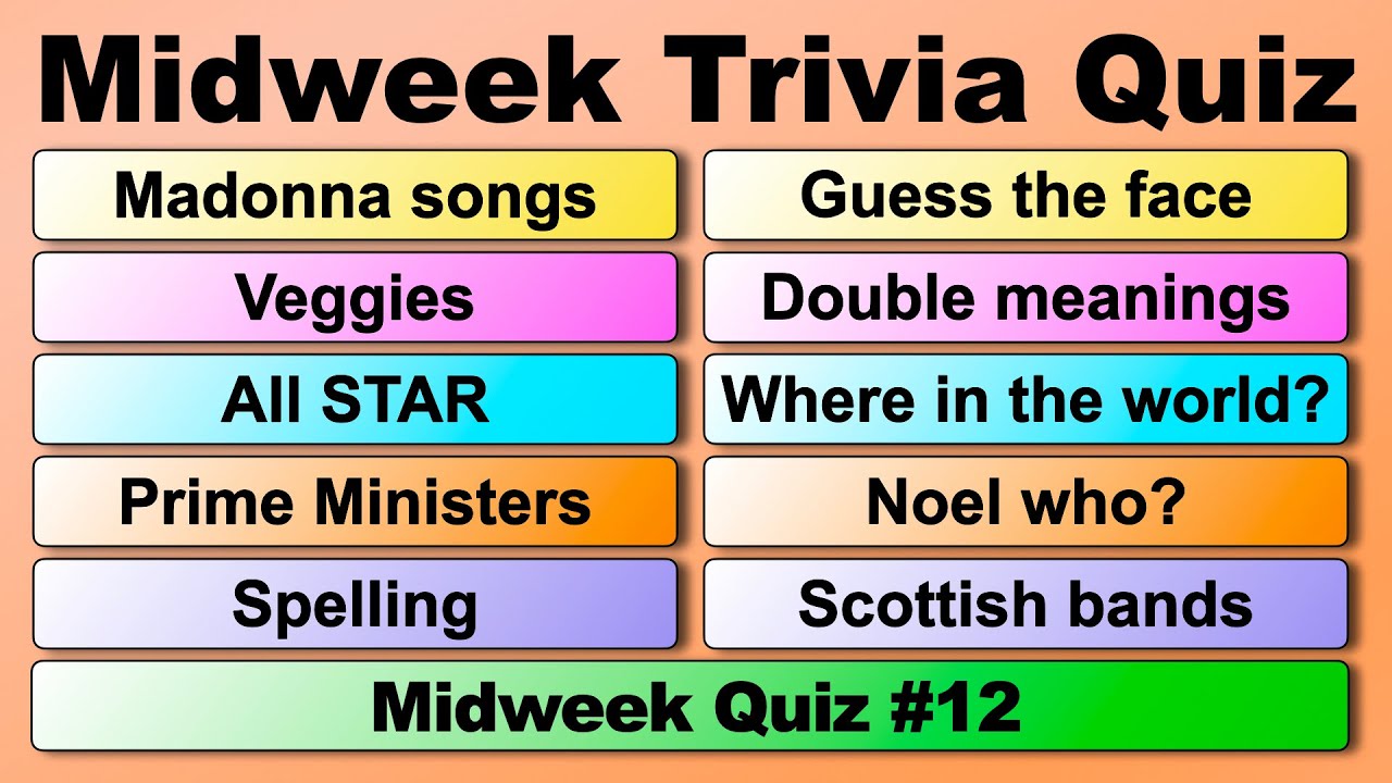 MIDWEEK TRIVIA QUIZ #12 - 50 quiz questions to test your general ...