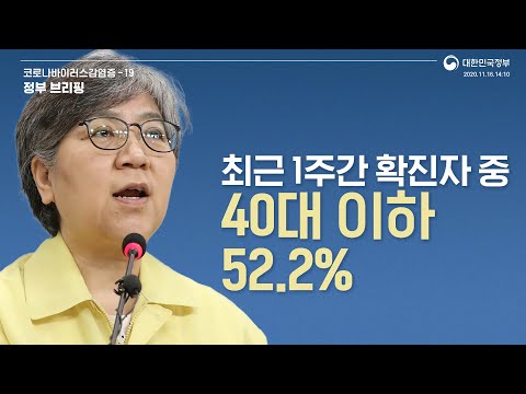 최근 1주간 확진자 연령대 40대 이하 52.2%···젊은 연령층 차지하는 비율 증가｜11.16일 14시10분 정부브리핑