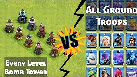 Every Level Bomb Tower Vs All Ground Troops - Clash Of Clans Challenge