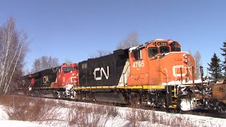 Huge and Late Stack Train CN 121 w/EMD Geep & DPU at Berry Mills, NB