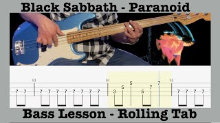 Paranoid - Black Sabbath - Bass - Demonstration - Lesson - Rolling Tab - Standard Tuning - 440