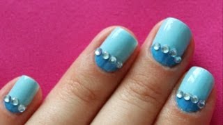 Blue moon manicure with rhinestones/Голубой лунный маникюр со стразами