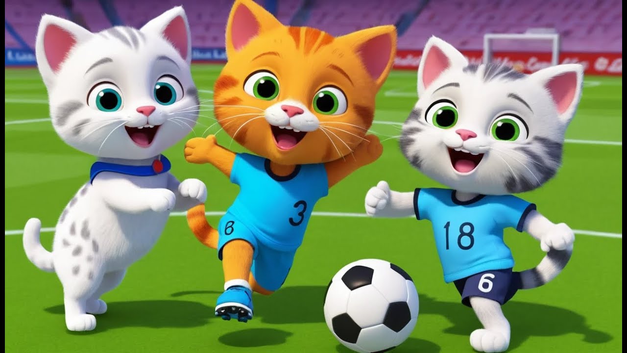 Three Funny Kittens Play Soccer | Funny and Fun Kids Nursery Rhyme Animation