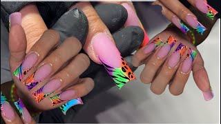 Lisa Frank inspired acrylic nails fenchtips with animal print 👀✨