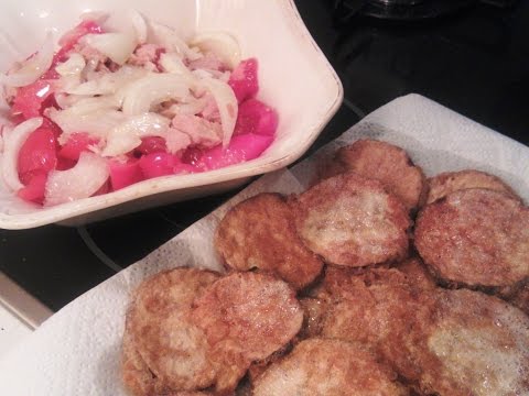 CENA 9: BERENJENAS REBOZADAS Y ENSALADA DE ATÚN. RECETAS DE COCINA. COCINA FACIL.