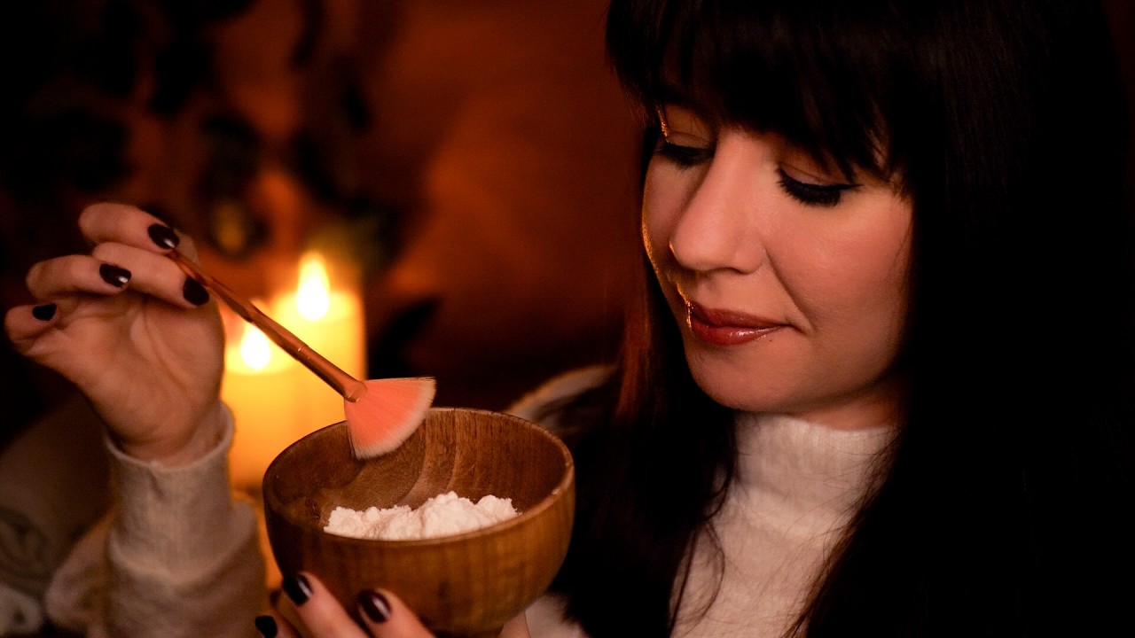 ASMR Spa • Soin du visage aux pinceaux • Ultra lent pour dormir (cheminée, chuchotements)