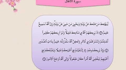 القرآن الكريم مقسم الى أثمان : الثمن الأول(1) - الحزب التاسع عشر(19)- سورة الأنفال - رواية ورش.