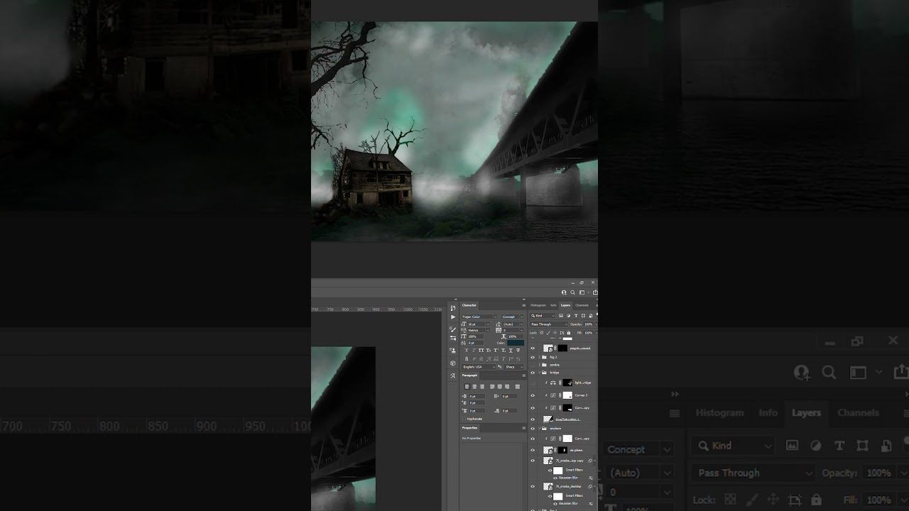Matte painting: green fog house 