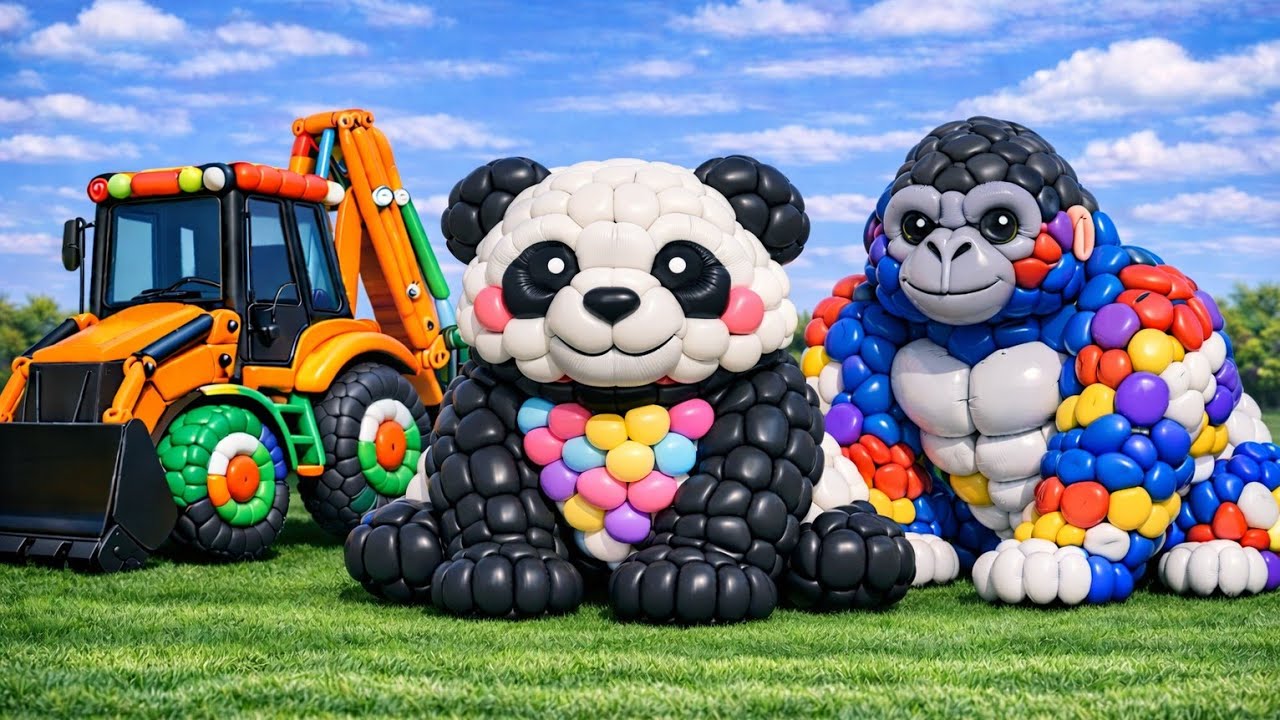 JCB Crushed Balloon Panda… Then THIS Appeared 😱 Balloon Animal Turned REAL When JCB Hit It 😨