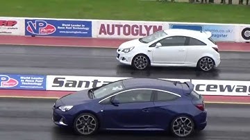 Vauxhall Corsa VXR 1.6 Turbo (192 BHP) vs Vauxhall Astra VXR (280 BHP) 1/4 Mile Drag Race