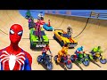 SPIDER-MAN 2, Superheroes FIVE NIGHTS FREDDY&#39;S Motorbikes AMAZING DIGITAL CIRCUS on MEGA Ramp- GTA 5