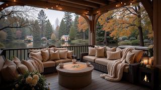 Cozy Autumn Morning Ambience π A Peaceful Lake Deck With Warm Fire Ambience For Study & Work