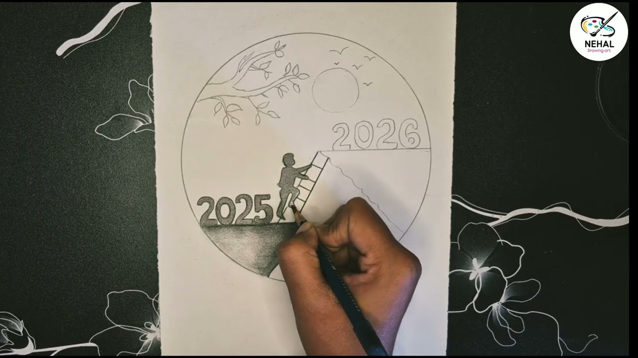 Happy New Year Drawing 2026 | New Year Drawing | 2026 Drawing Easy 