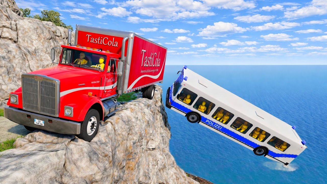 Truck vs Police bus on Deadly Cliff 😱 | BeamNG Drive Crash Test #88!