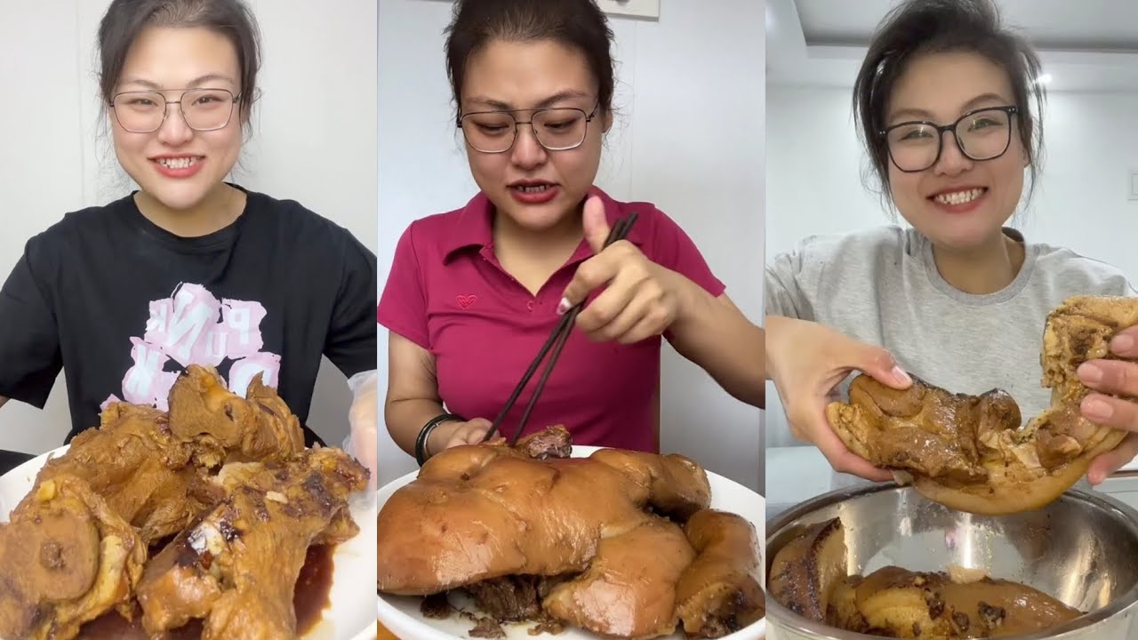 Mukbang Challenge:Eat cow tongue belly rib belly pork skin roll 🥐#mukbang #yummyfood  #eatingsounds