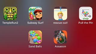TEMPLE RUN 2, SUBWAY SURFERS, RESCUE CUT, SAND BALLS, HUNTER ASSASSIN,  PULL THE PIN WALKTHROUGH PAR screenshot 5