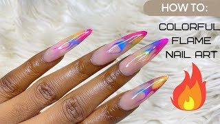 Step By Step Neon Flame Nail Design || Easy Nail Art Tutorial