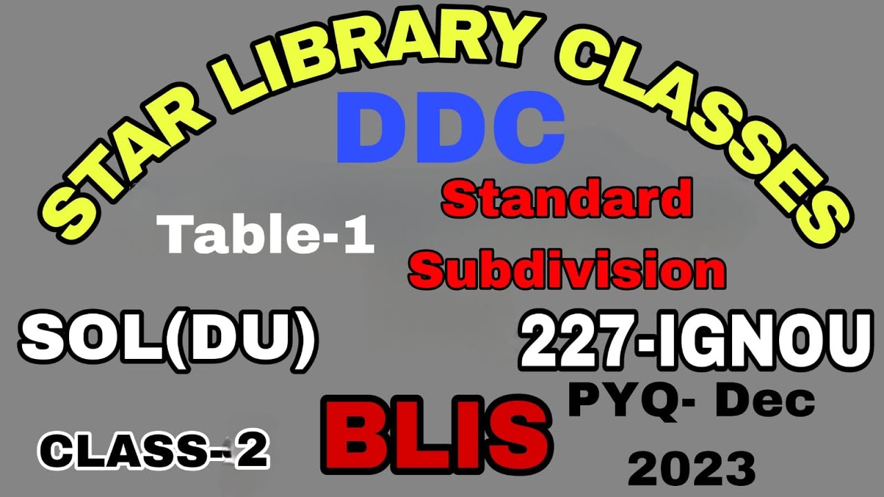 DDC Table-1 (PYQ Dec-2023) for IGNOU & SOL