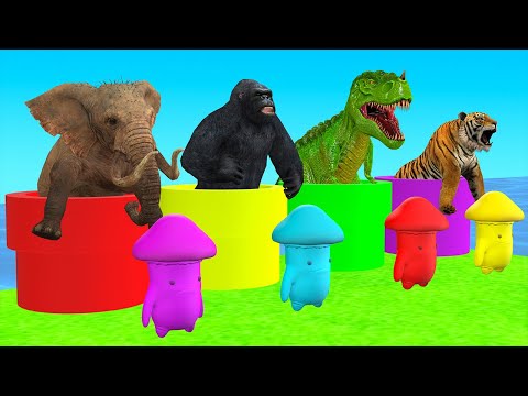 Choose the Right Super Mario with Gorilla T rex Elephant Tiger Scary Teacher 3D Minigames Wind