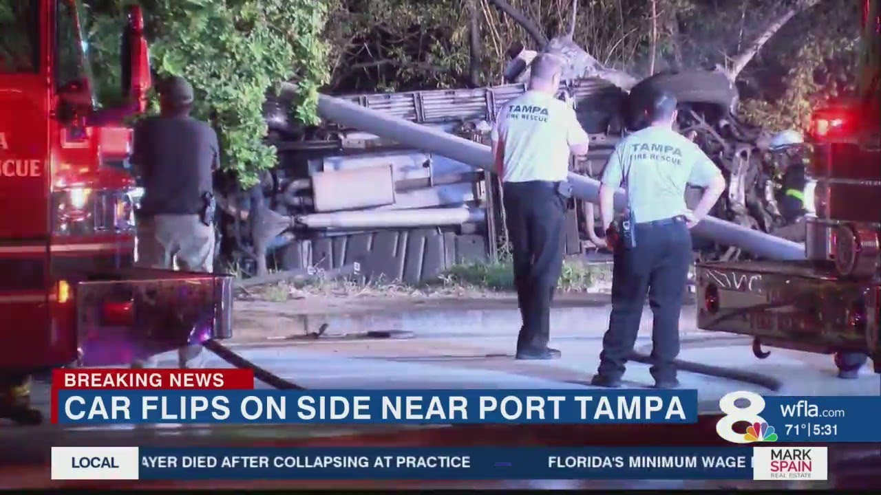 Man dies after car flips on its side near Port Tampa - YouTube