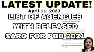 List of Agencies with released SARO for PBB 2021 (April 11, 2023).