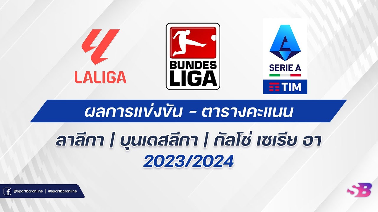 สรุป ผลการแข่งขัน|ตารางคะแนน|ดาวซัลโว ลาลีกาสเปน|บุนเดสลีกาเยอรมัน|กัลโช่อิตาลี 2023-24 | 22-08-66