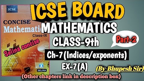 icse |class-9th|maths| ch-7 |Indices(Exponents) | ex-7(a) selina book | part-2 @ProblemsBeater