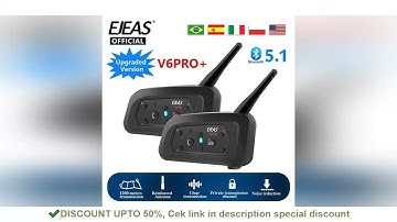 EJEAS V6 PRO+ Motorcycle Intercom Helmet Bluetooth Headset 6 Riders 800m Communicator Waterproof V5.