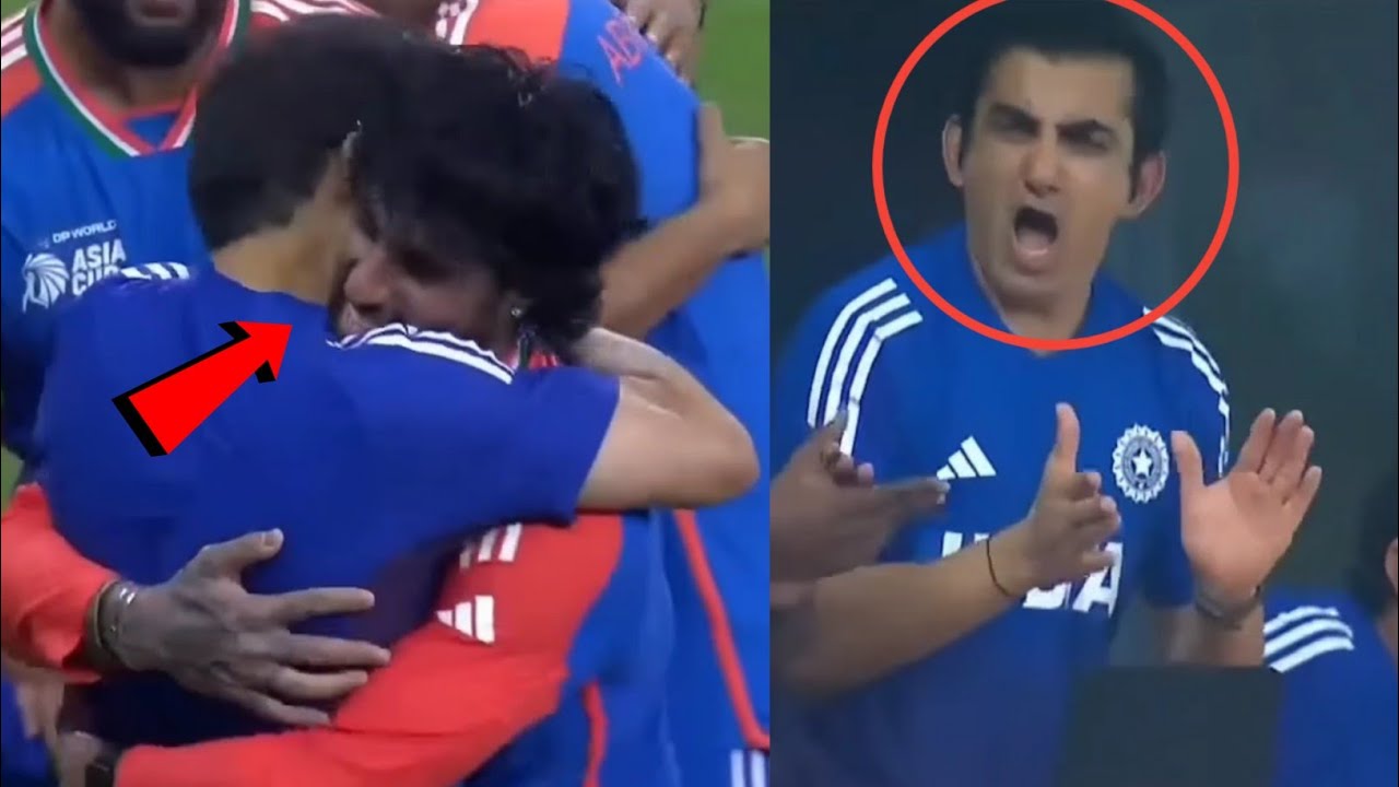 Gautam Gambhir angry celebration & hug Tilak Varma after Indian team won asia cup final vs Pakistan