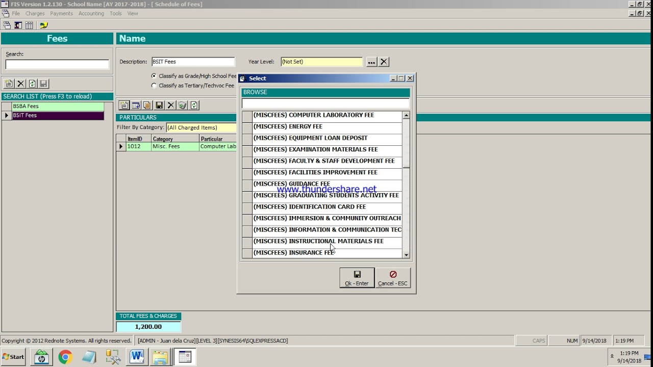 FIS: How to setup Schedule of Fees
