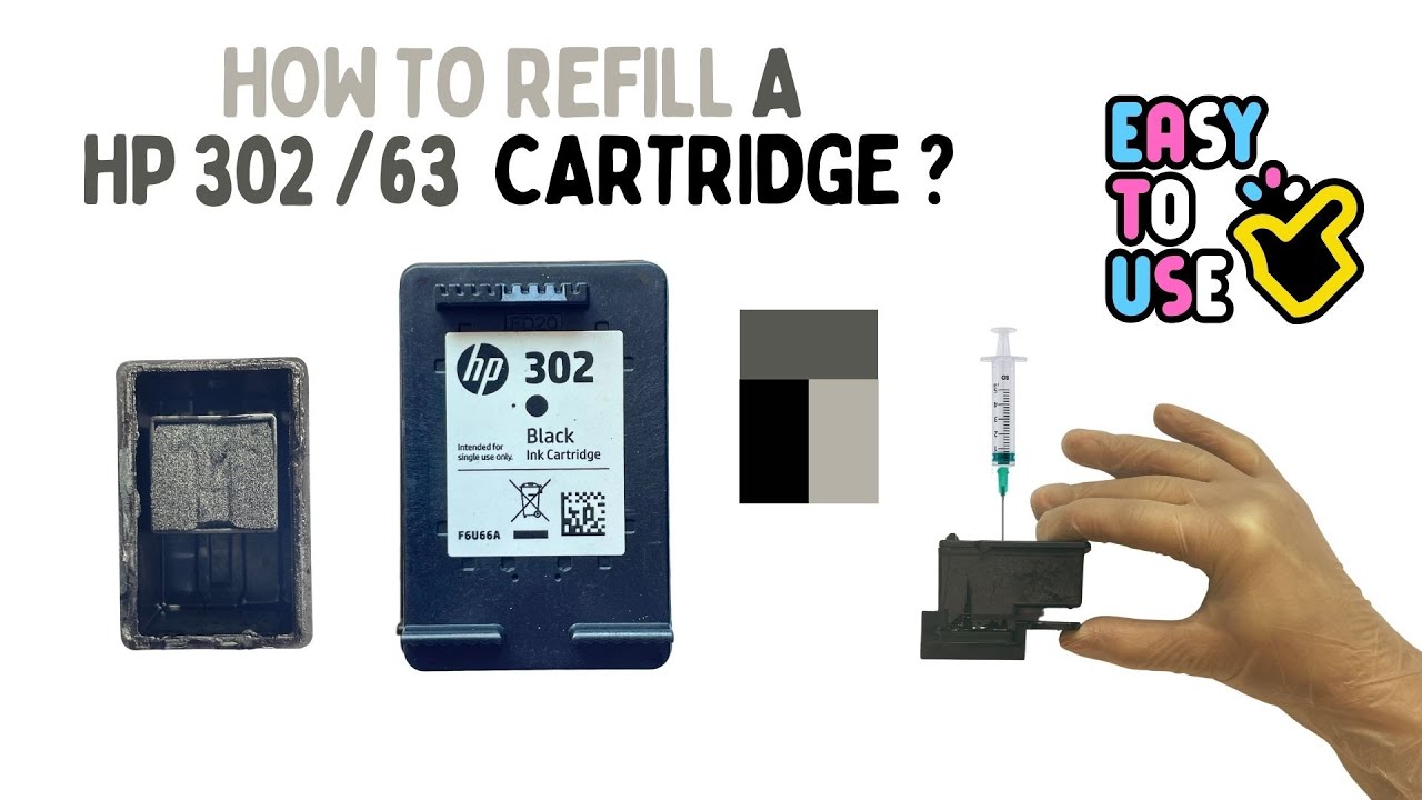 How to refill a HP 302, HP 302XL & HP 63 Black ink cartridge 