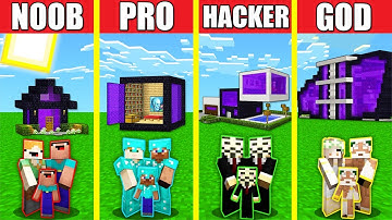 Minecraft Battle: NETHER PORTAL HOUSE BUILD CHALLENGE - NOOB vs PRO vs HACKER vs GOD / Animation