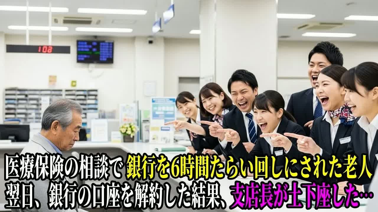 医療保険の相談で銀行を6時間たらい回しにされた老人。翌日、銀行の口座を解約した結果、支店長が土下座した…