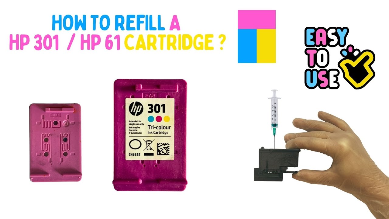 How to refill a HP 301 - 301XL - HP 61 & HP 61xl colour - TRi-Colour ink  cartridge 