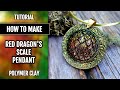 Iridescent RED Dragon&#39;s Scale Pendant out of Polymer Clay. EASY to MAKE | Polymer clay TUTORIAL