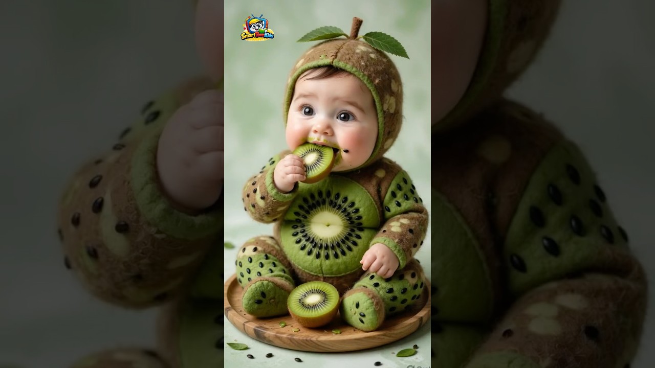 🍈 Cute Kiwi Baby Eating Kiwi 😍 Apple Baby Fun #shortsvideo