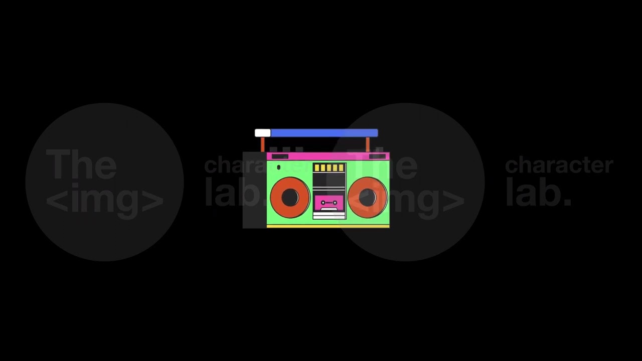 1980s cassette boombox playing music line 2D object animation