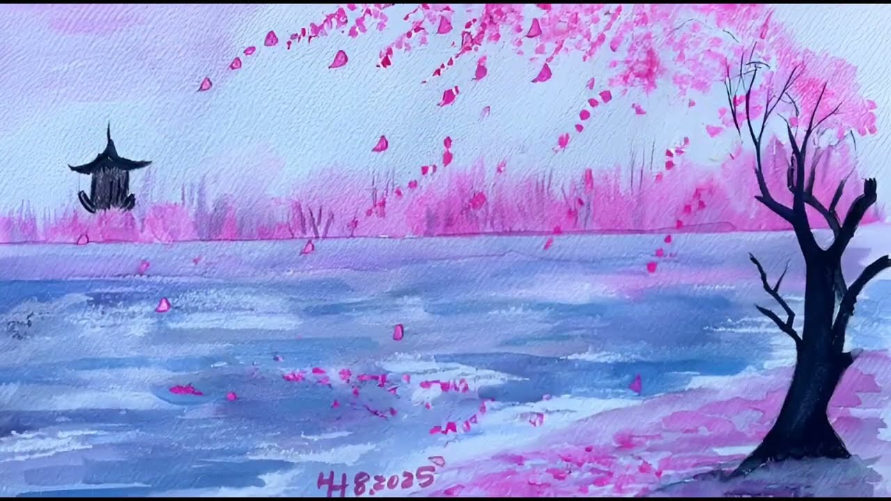 Relaxing Watercolor Animation with Gentle Music | In Sakura’s Whisper