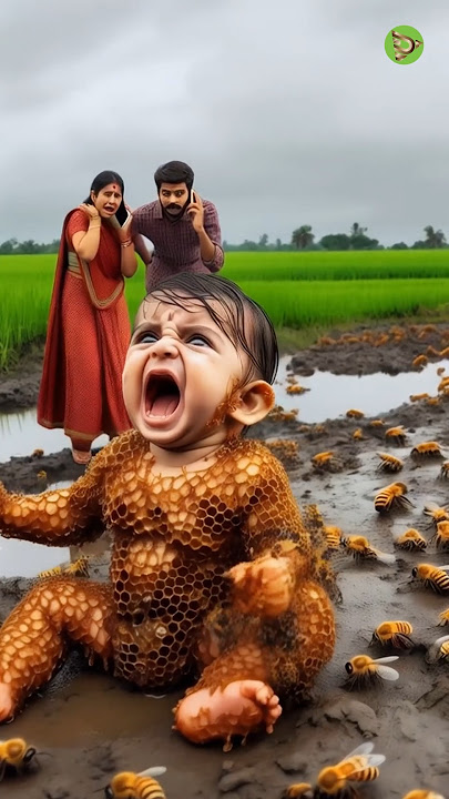 innocent baby covered in honey comb like huge bees saved by rescue team #humanity #kidsshorts