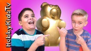 Giant GOLDEN Gummi Bear! Lolly And Pop Candy Store Family Fun HKTV