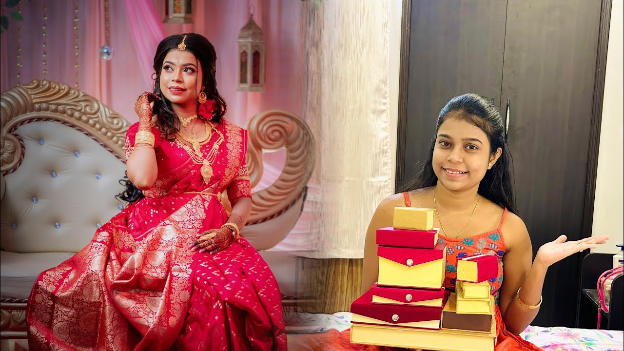 Ashirbaad er saree, gold jewellery collection and sobar theke ki ki gift pelam  #goldjewellery