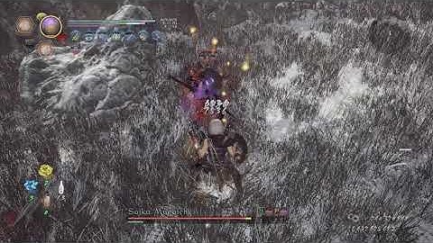 Nioh 2 - Saika Magoichi Boss Fight w. 7P Sarutahiko, 6P Magatsuhi Build