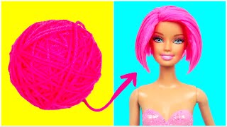 DIY Barbie Hairstyles with Yarn | How To Make Pink Doll Hair for Old Toys