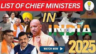 💡 List of Chief Ministers in India 2025 #cm #state #india #yogiadityanath #mamtabanerjee #politics